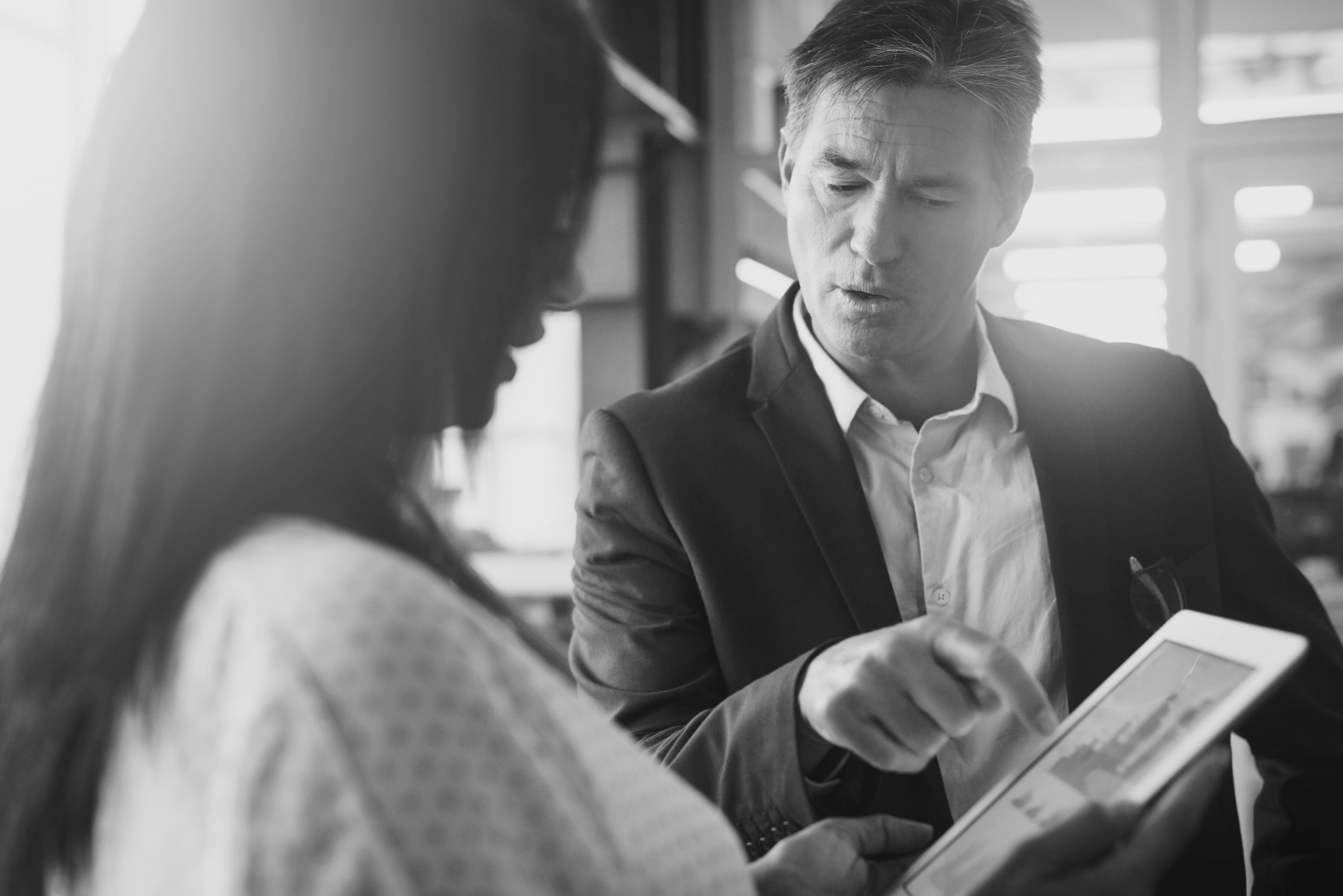 Two people doing business BW