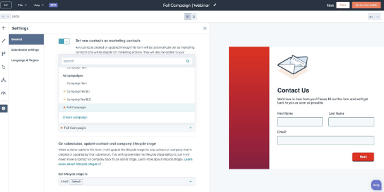 Associate campaigns with forms in the new forms tool