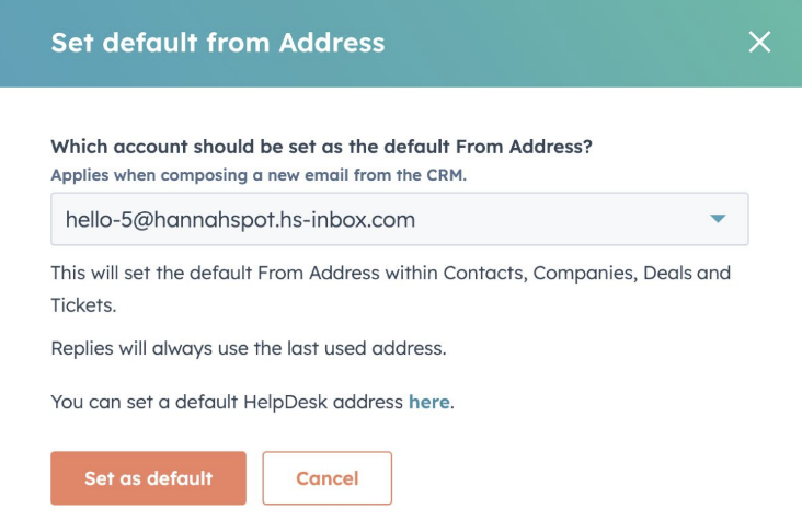 Default from address for CRM email